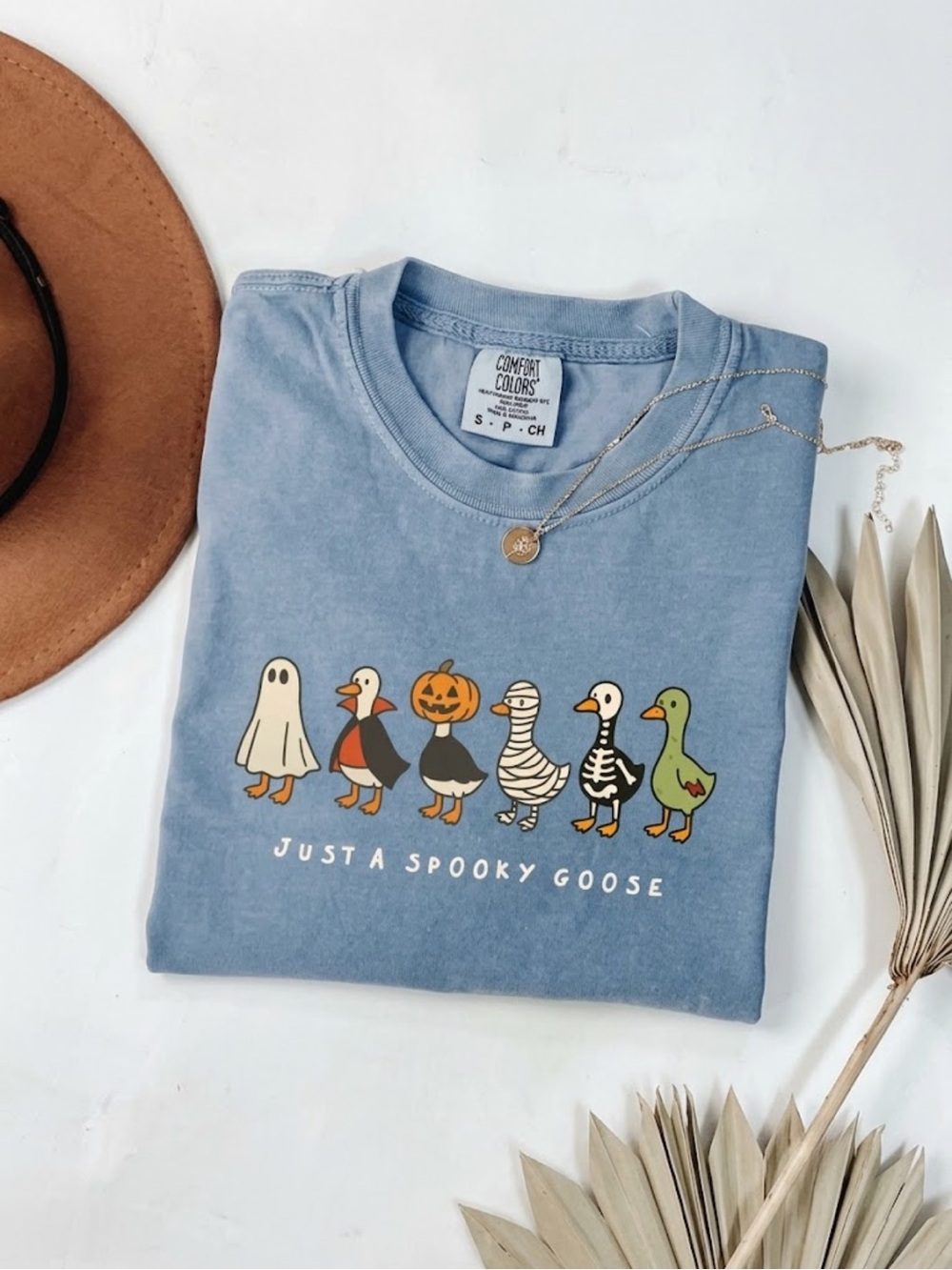 Comfort Colors Blue 'Just a Spooky Goose' Halloween Tee